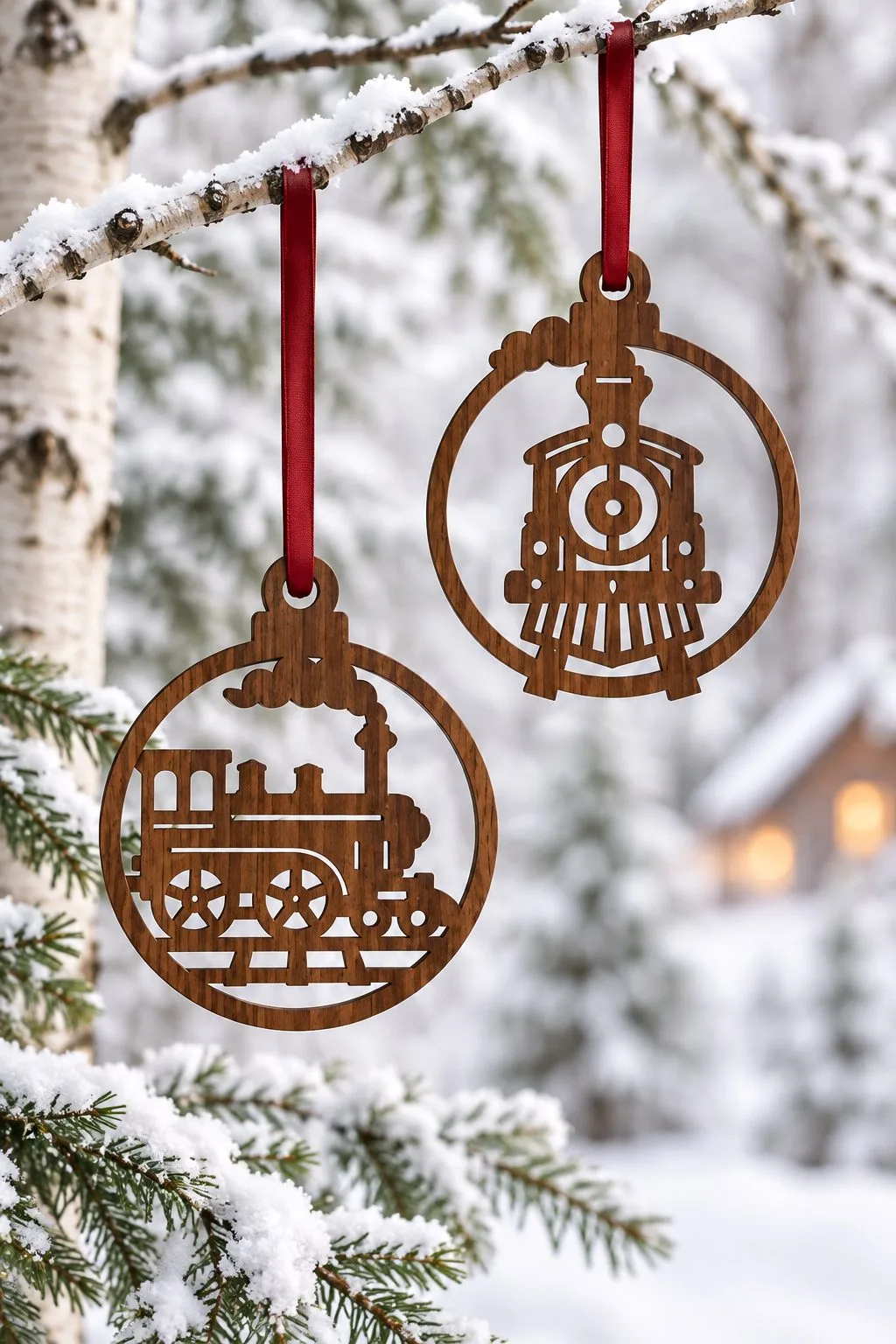Steam Train Theme Christmas Ornament — SVG laser cut file