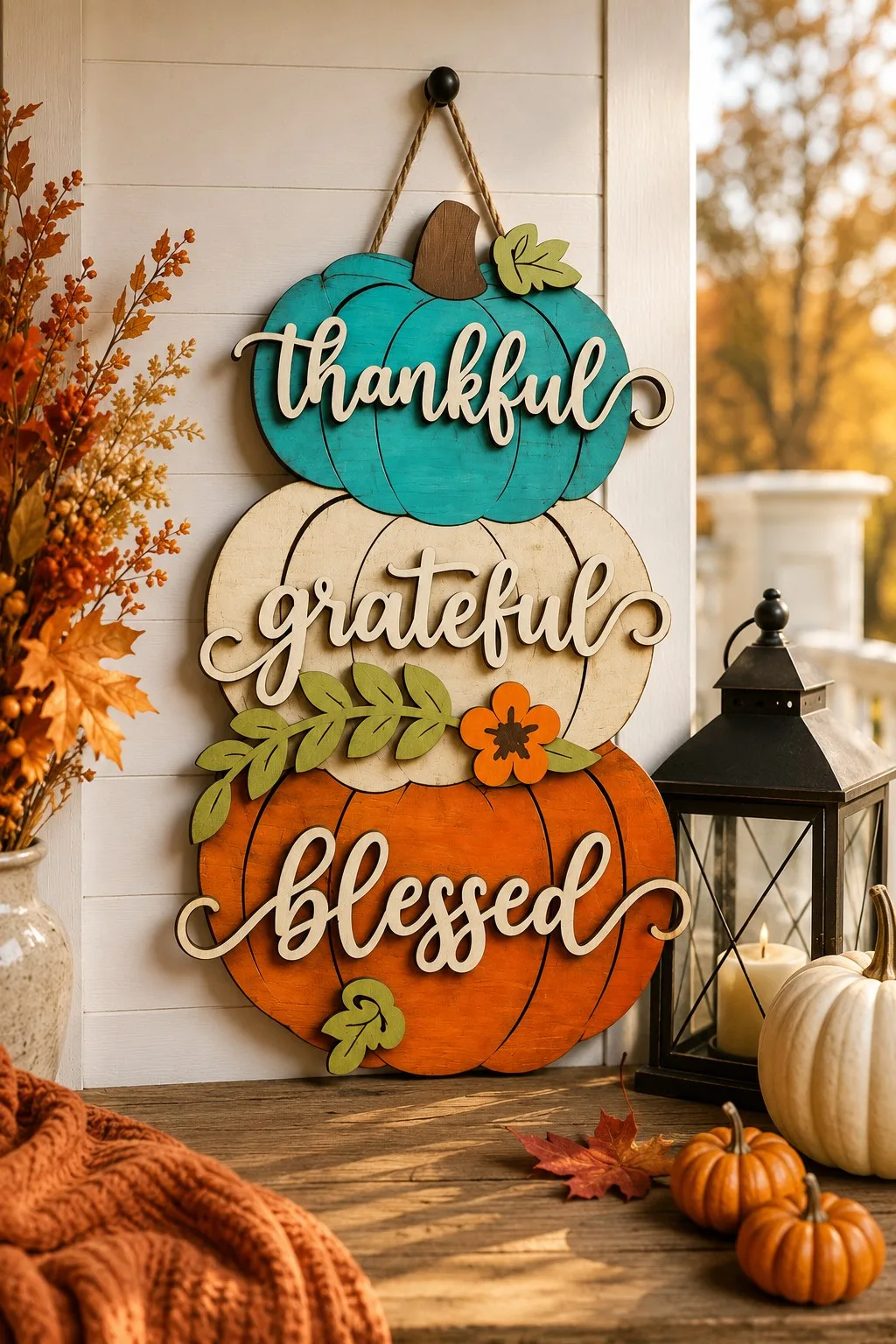 Thankful Grateful Blessed Pumpkin Stack — SVG laser cut file