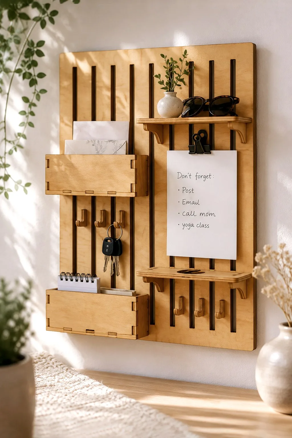 Wall Organizer With Key Hooks and Shelves — SVG laser cut file