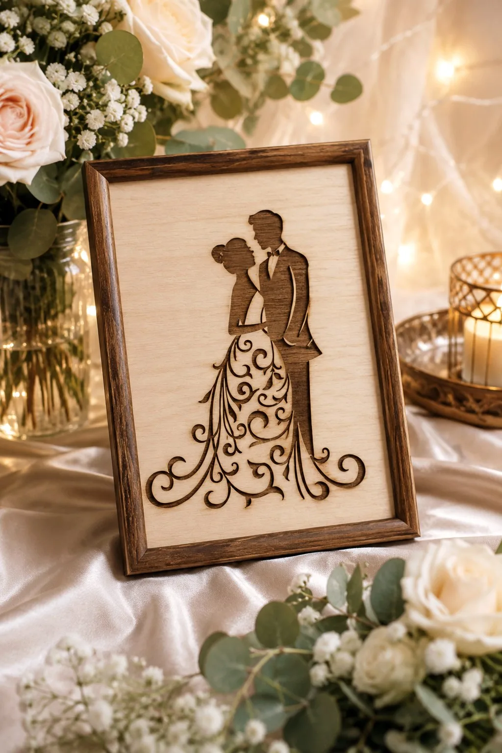 Framed Papercut Bride and Groom Wall Art — SVG laser cut file