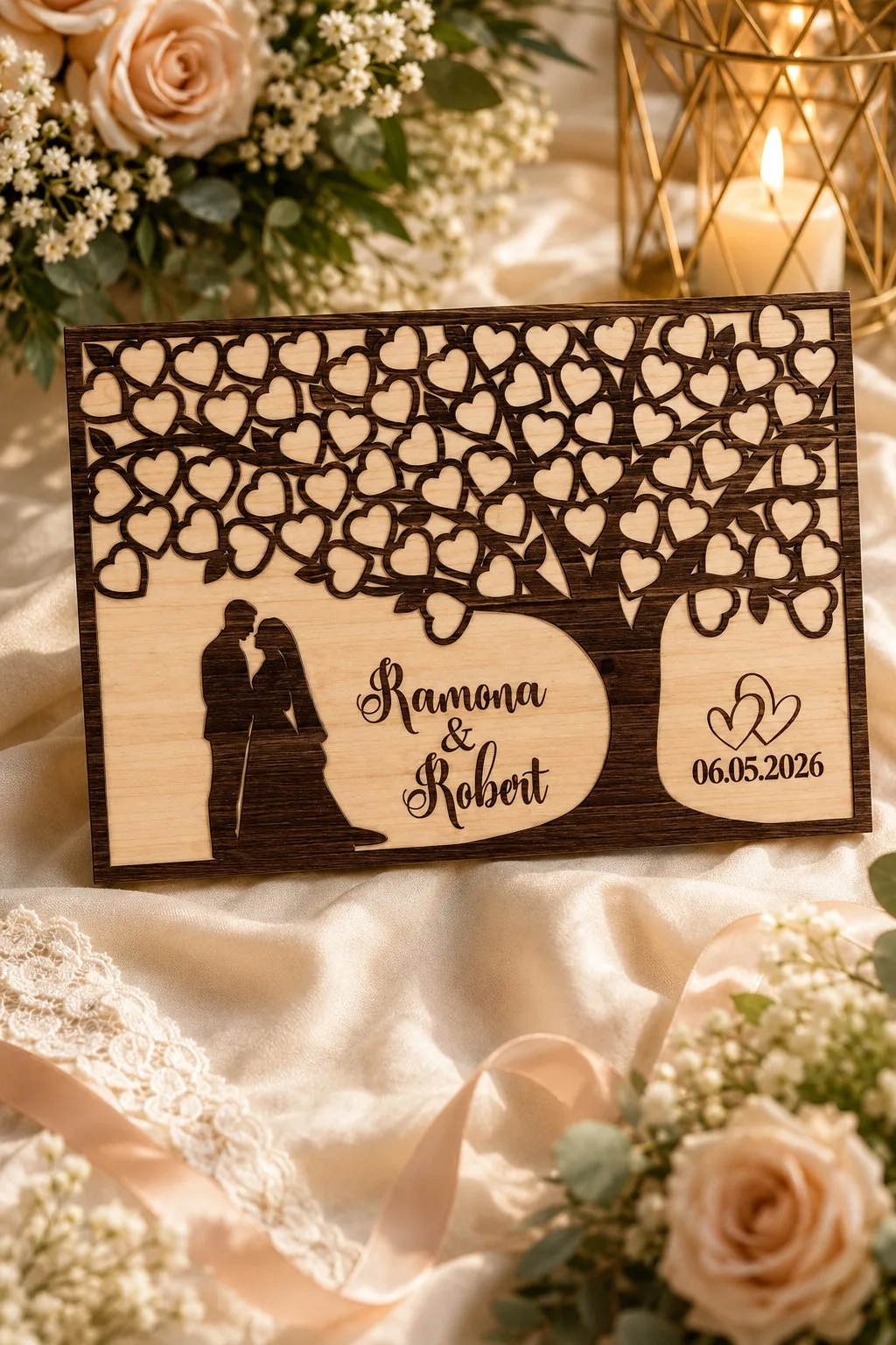 Rectangular Tree of Hearts Guest Book Panel — SVG laser cut file
