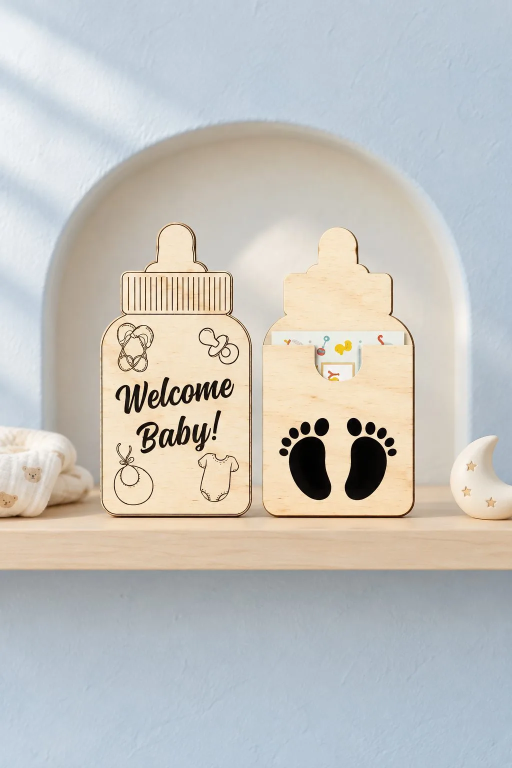 Welcome Baby Bottle Gift Card Holder — SVG laser cut file