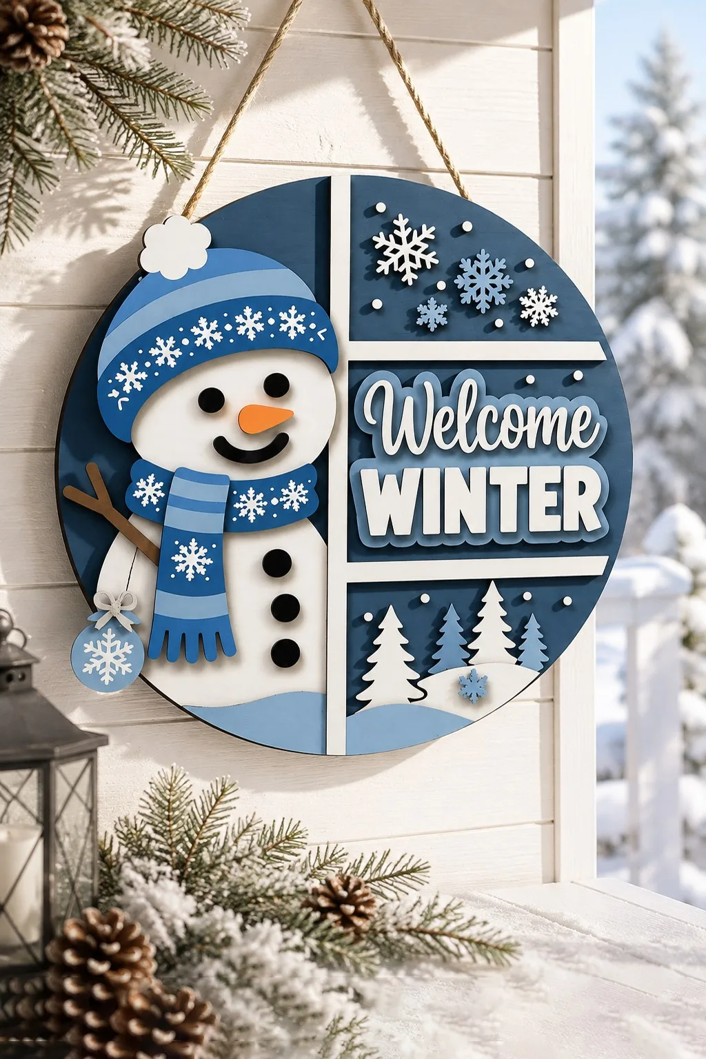 Welcome Winter Snowman Door Hanger — SVG laser cut file
