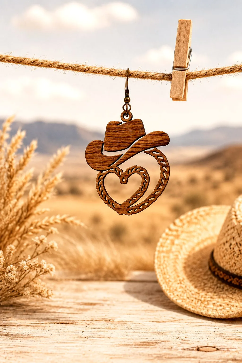 Cowboy Hat and Lasso Heart Earrings — SVG laser cut file