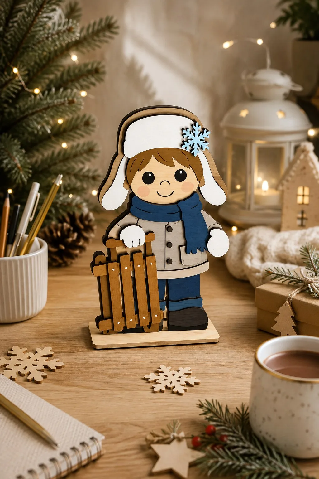 Boy With a Sled Standing Figure — SVG laser cut file