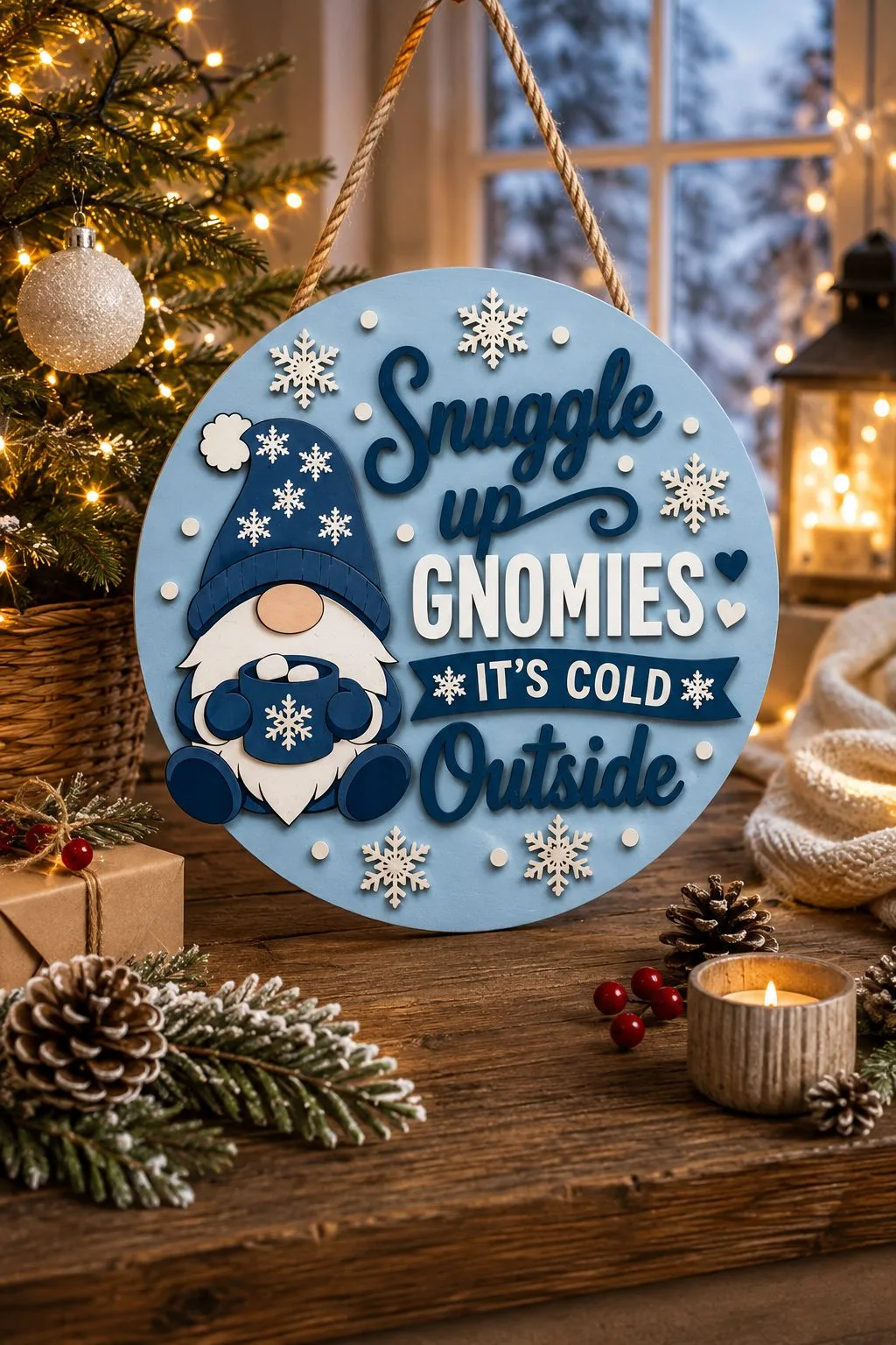 Winter Gnome Door Sign — SVG laser cut file