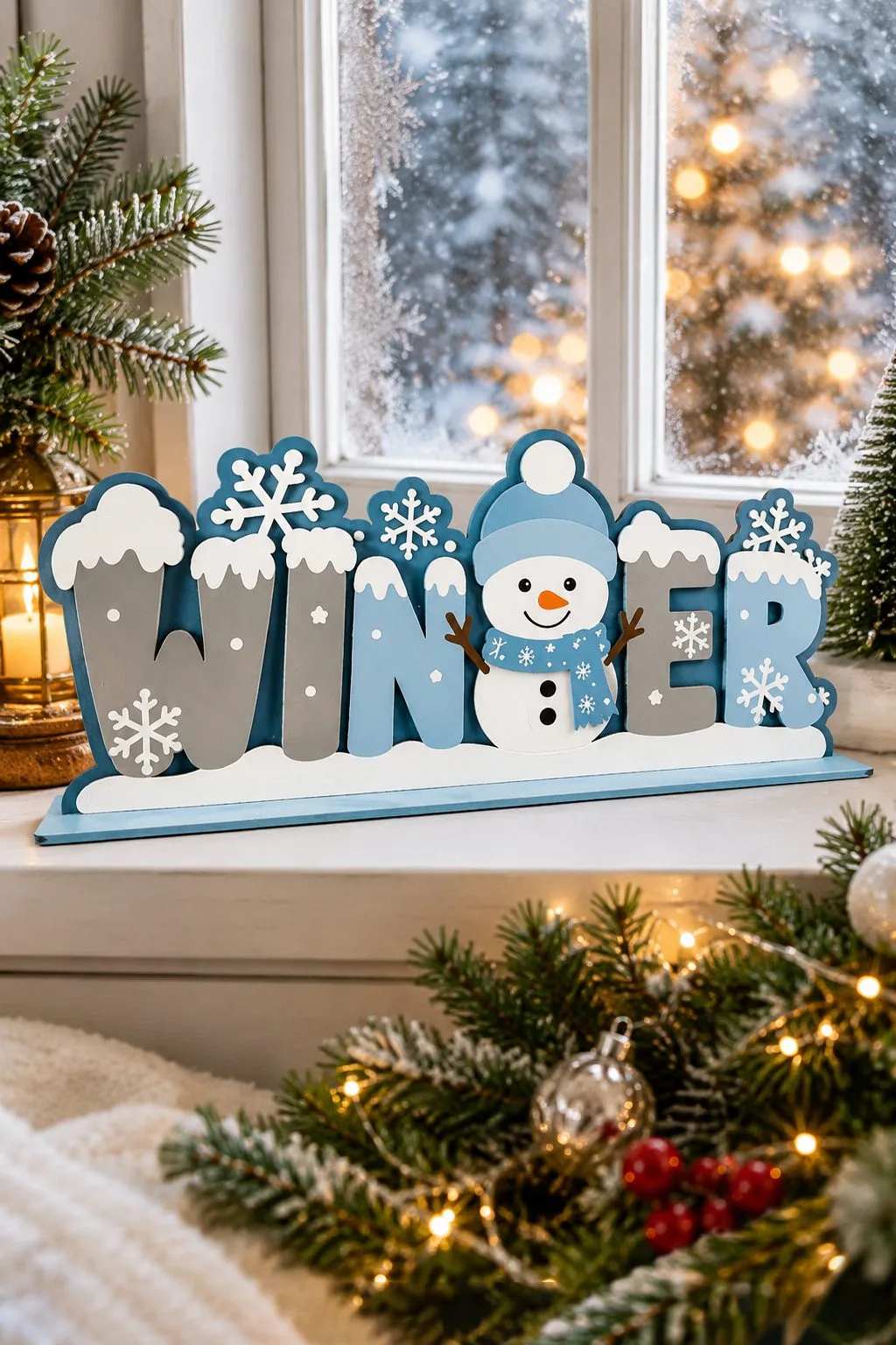 WINTER Tabletop Sign With Snowman — SVG laser cut file