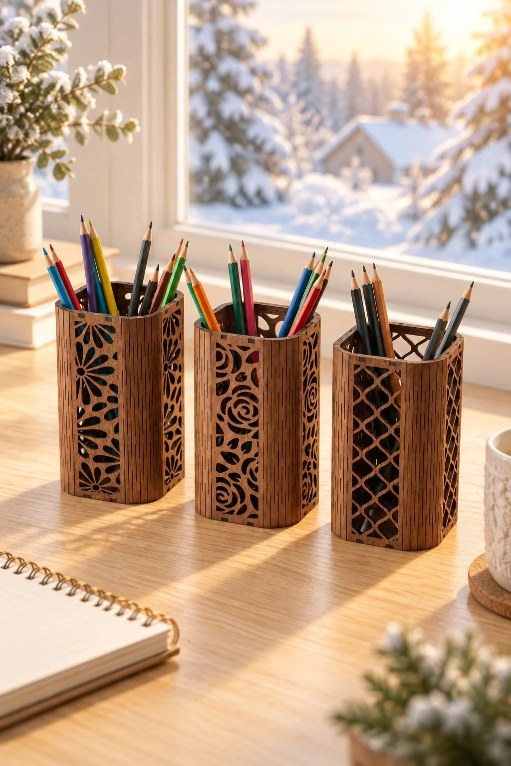 Wood Pen Holder Bundle Laser Cut — SVG laser cut file