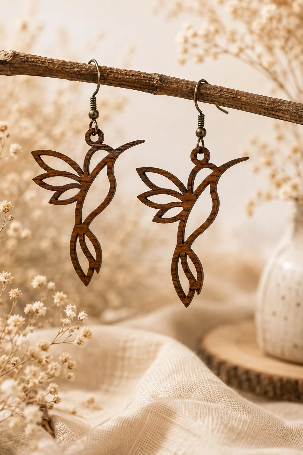 Hummingbird Earrings from Leaves — SVG laser cut file