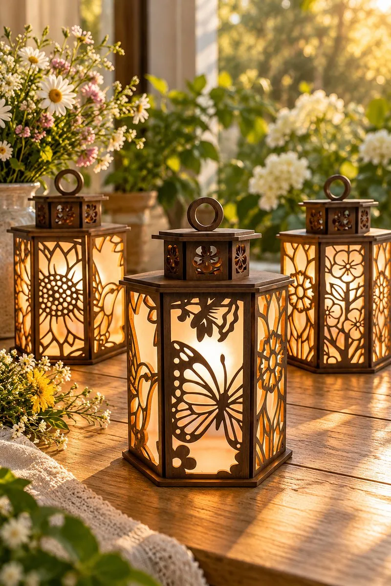 3D Butterfly and Floral Lantern — SVG laser cut lantern file