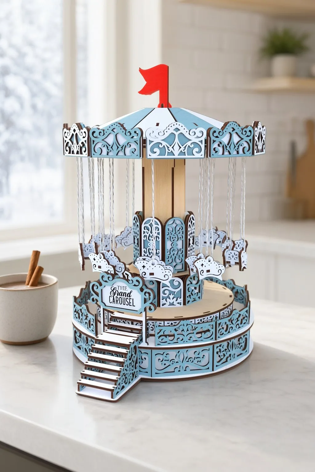 3D Christmas Carousel Laser Cut Puzzle — SVG laser cut file