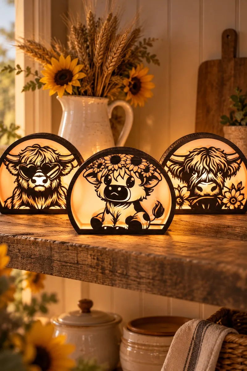 3D Cute Highland Cow Lantern — SVG laser cut lantern file