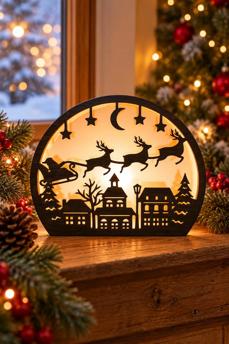 3D Santa Sleigh Lantern Laser Cut File — SVG laser cut file