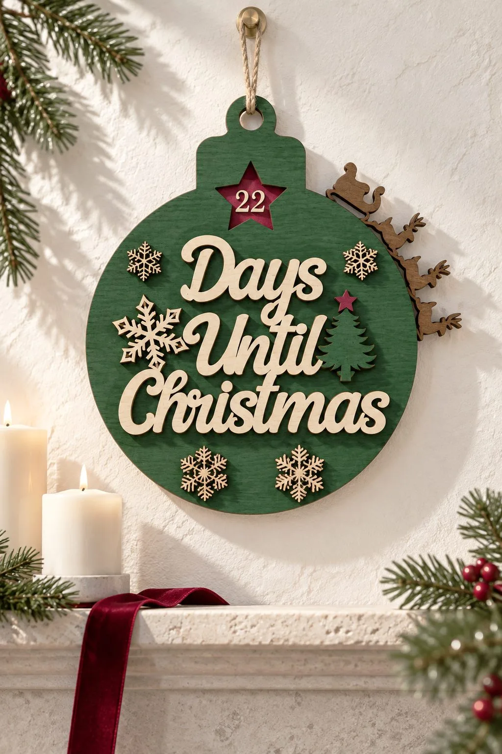 Green Bauble Days Until Christmas Countdown Sign — SVG laser cut file
