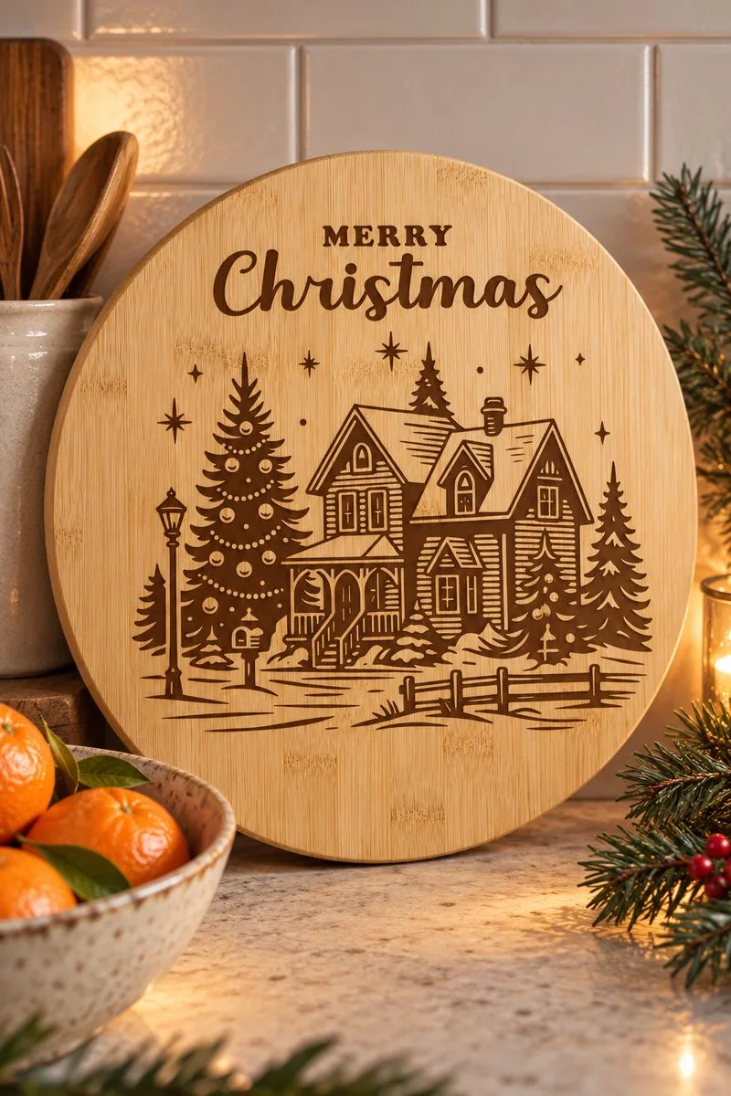 Vintage Christmas Cutting Board Engraving — laser engraving file