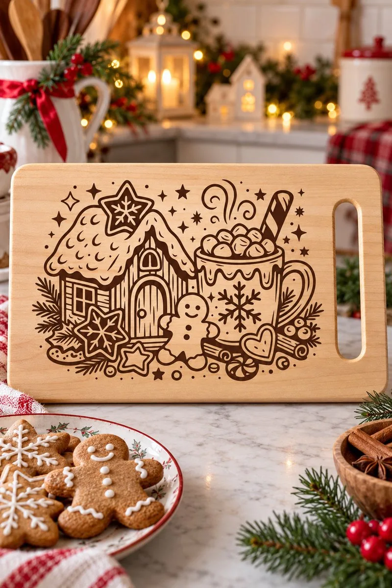 Gingerbread Christmas Cutting Board — laser engraving file