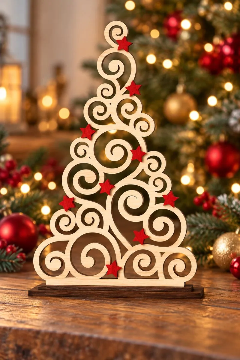 Swirl Christmas Tree Decor — laser cut Christmas tree