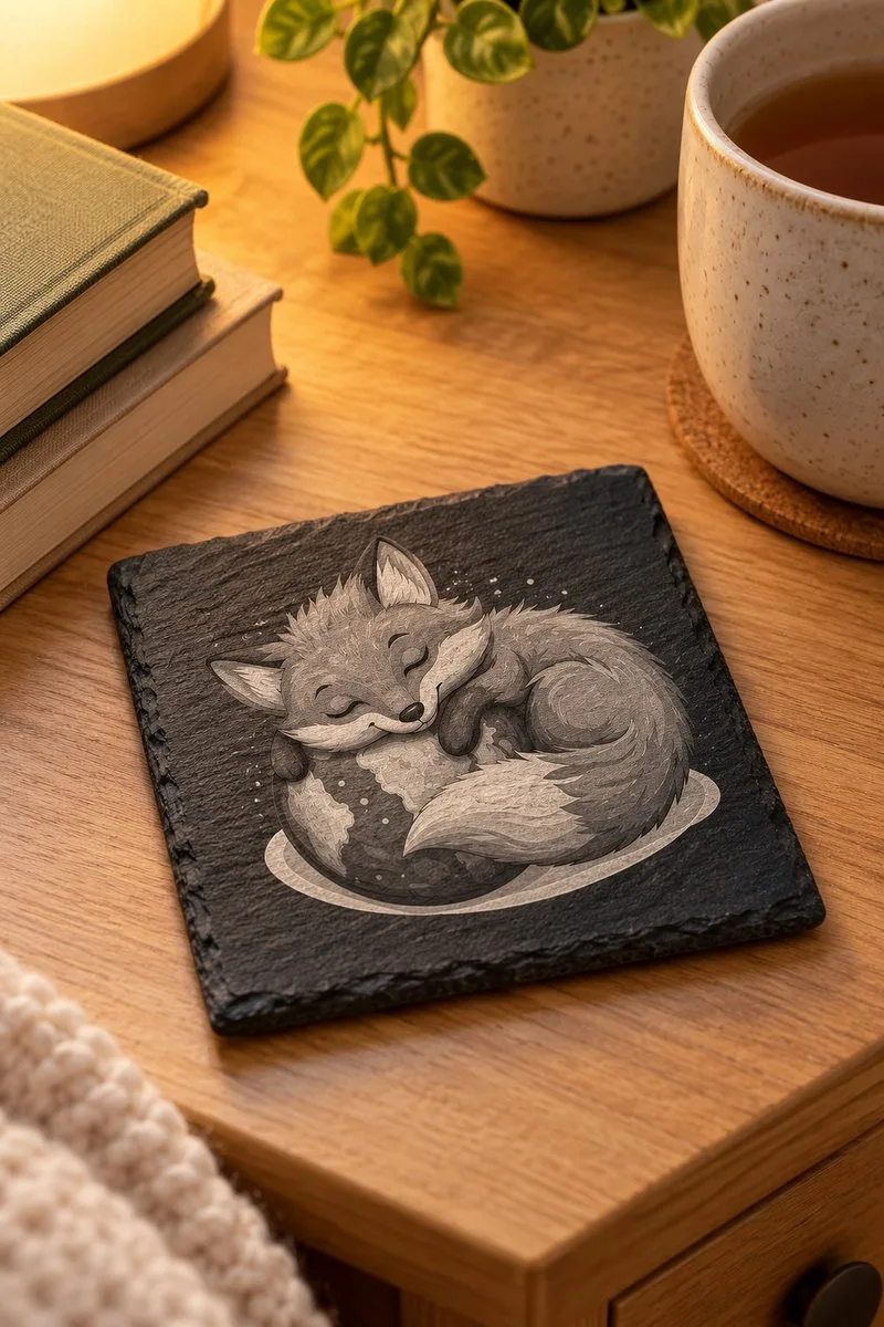 Cute Fox Sleeping on Earth Slate Engraving — laser engraving file
