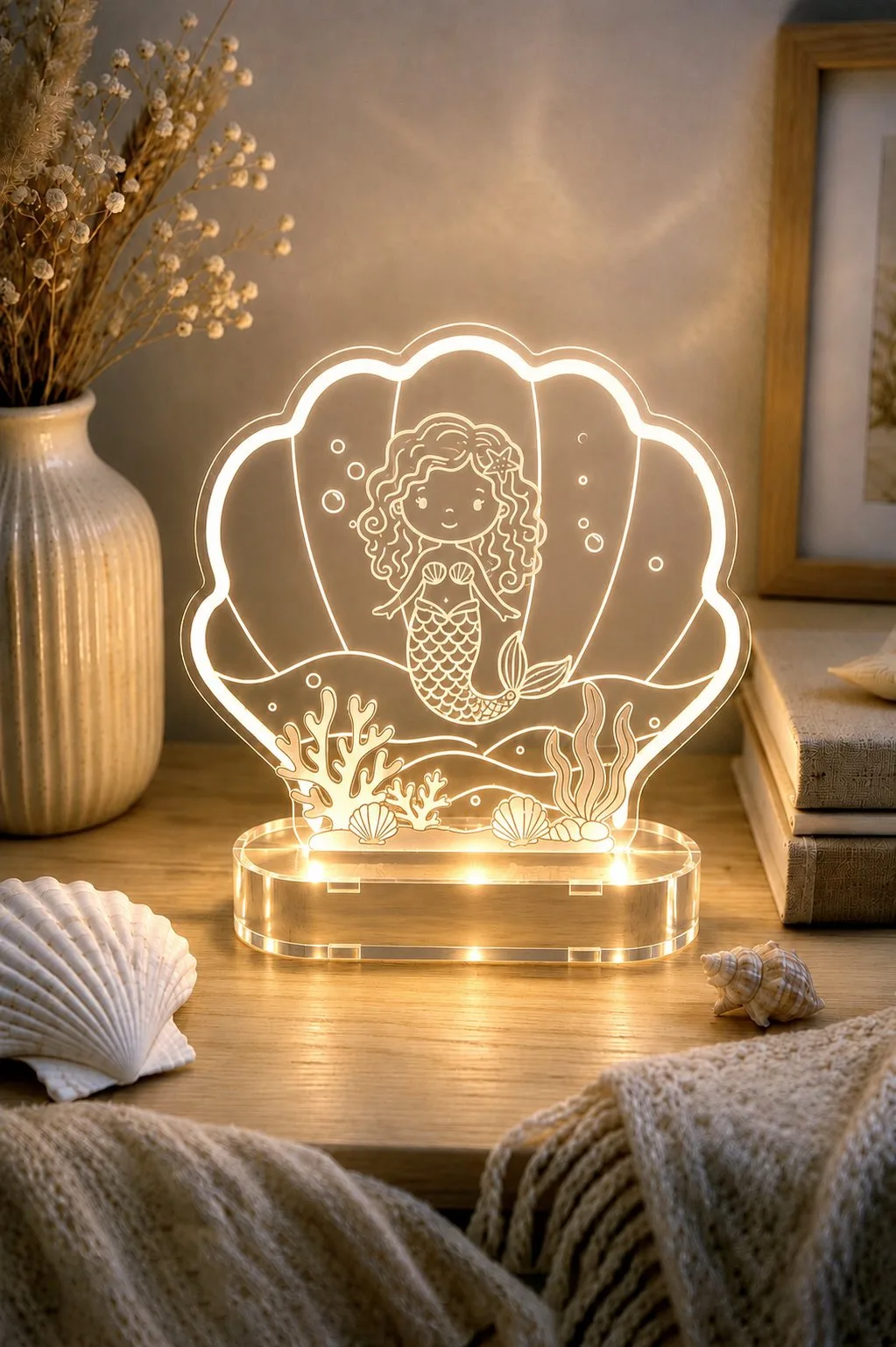 Mermaid Shell Night Light in acrylic — SVG laser cut file
