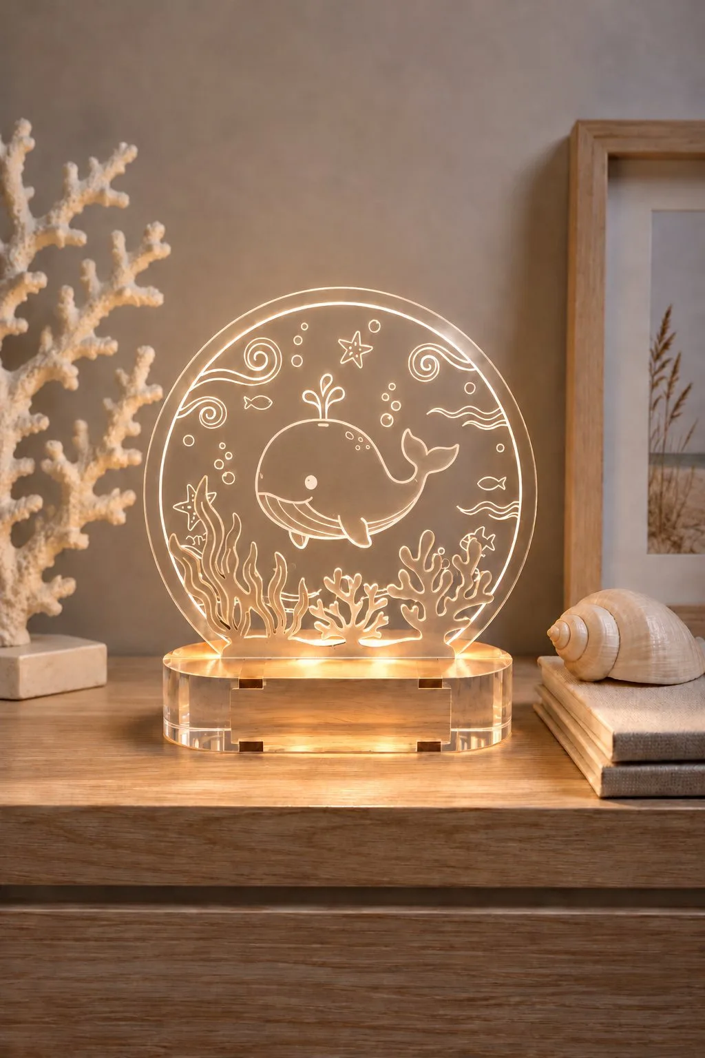 Mermaid Shell Night Light in acrylic — another view, SVG laser cut file