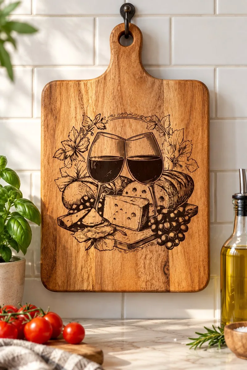 3D Illusion Wine Cutting Board Engraving — laser engraving file