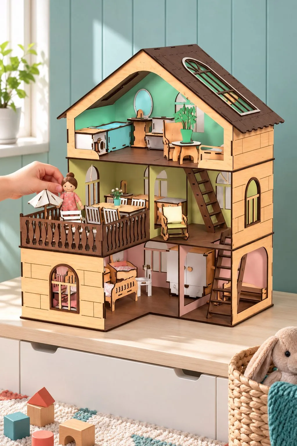 Laser Cut Wooden Dollhouse With Furniture — SVG laser cut file