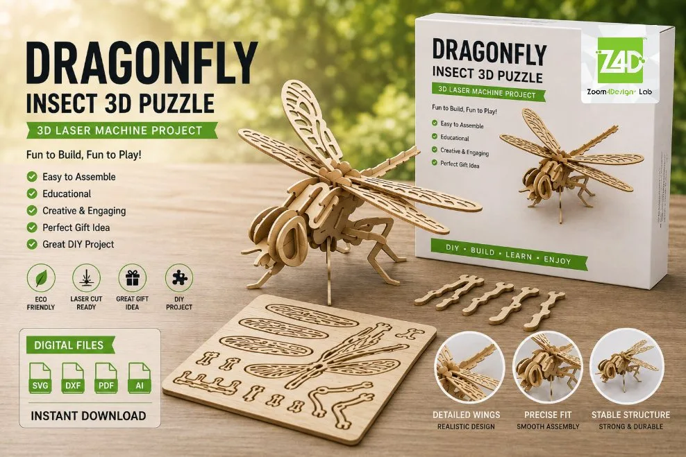 Dragonfly 3D Wood Puzzle Laser Cut DIY — SVG laser cut file