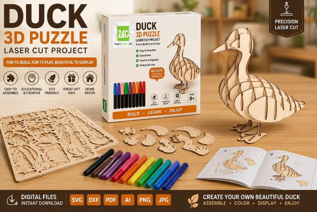 Duck 3D Wood Puzzle Laser Cut Project — SVG laser cut file