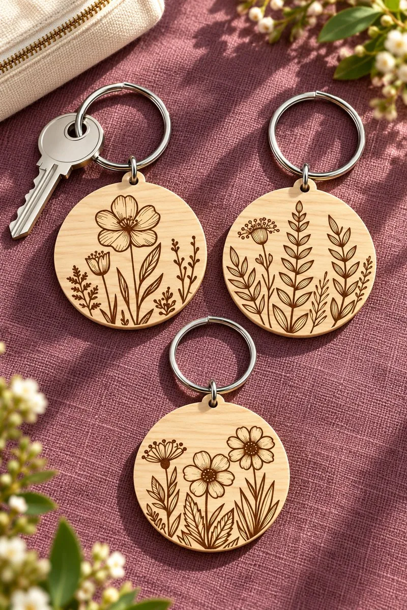 Floral Keychain Lasercut File Bundle — SVG laser cut file
