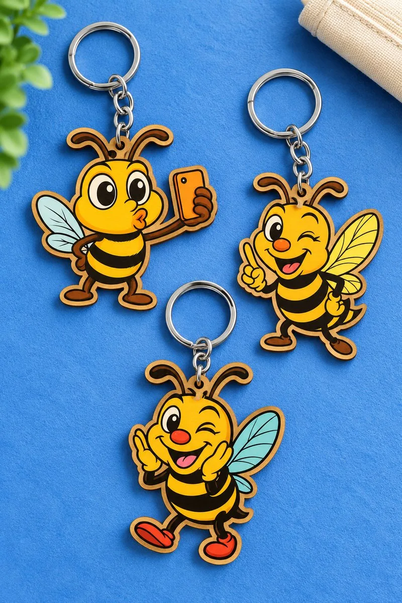 Funny Bee Keychain Bundle — SVG laser cut file