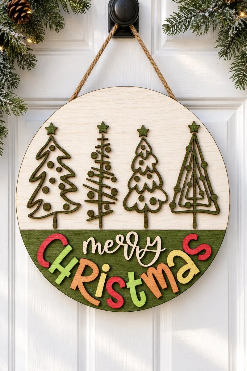 Hand Drawn Christmas Tree Door Sign — laser cut Christmas tree
