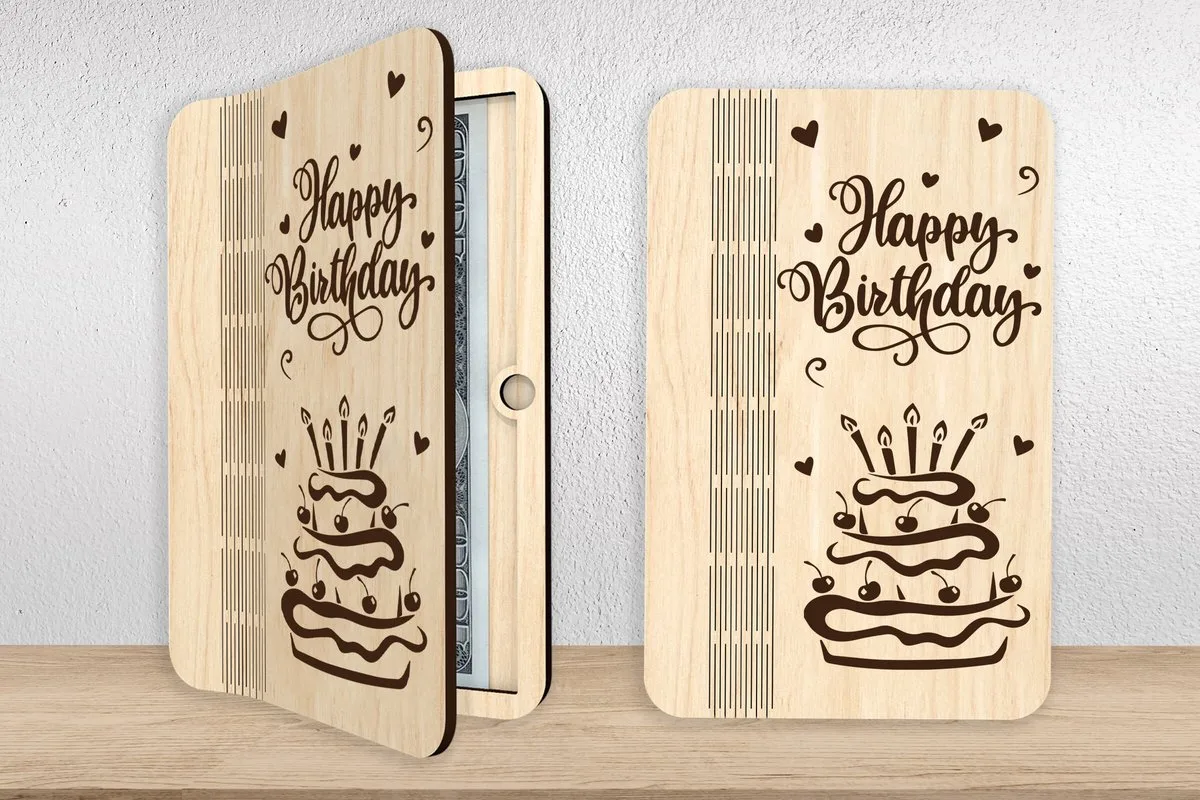 Happy Birthday Money Holder, second design — SVG laser cut file