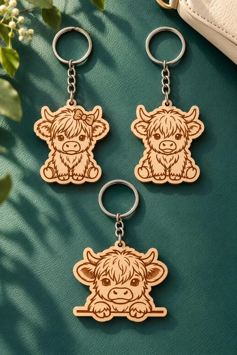 Highland Cow Keychain and Car Charm — SVG laser cut file