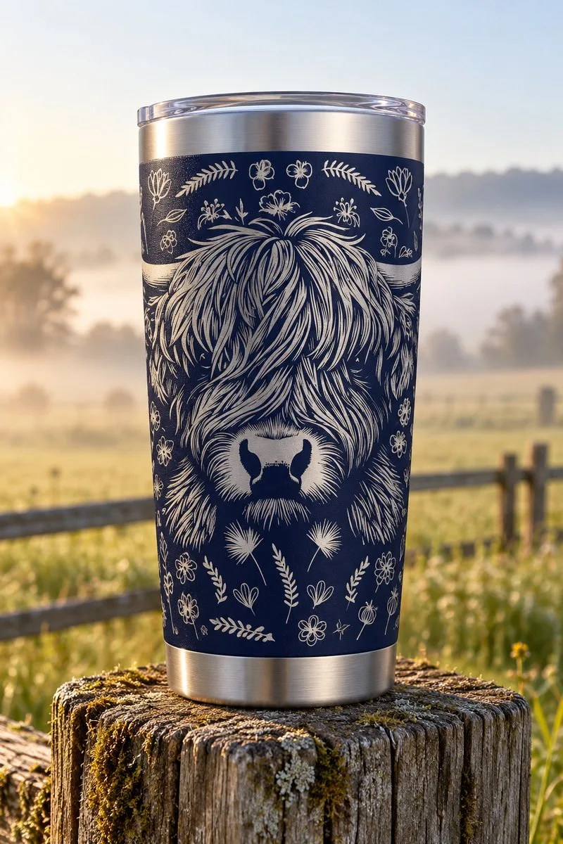 Highland Cow 20oz 30oz Laser Tumbler — laser engraving file