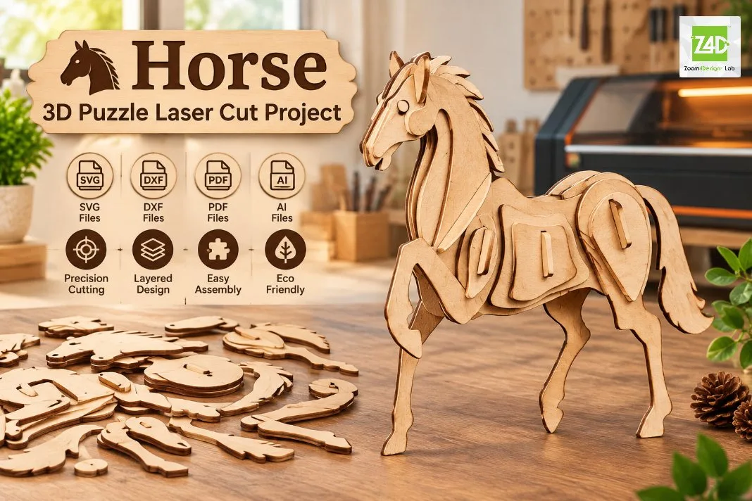 Horse 3D Puzzle Laser Cut Project — SVG laser cut file