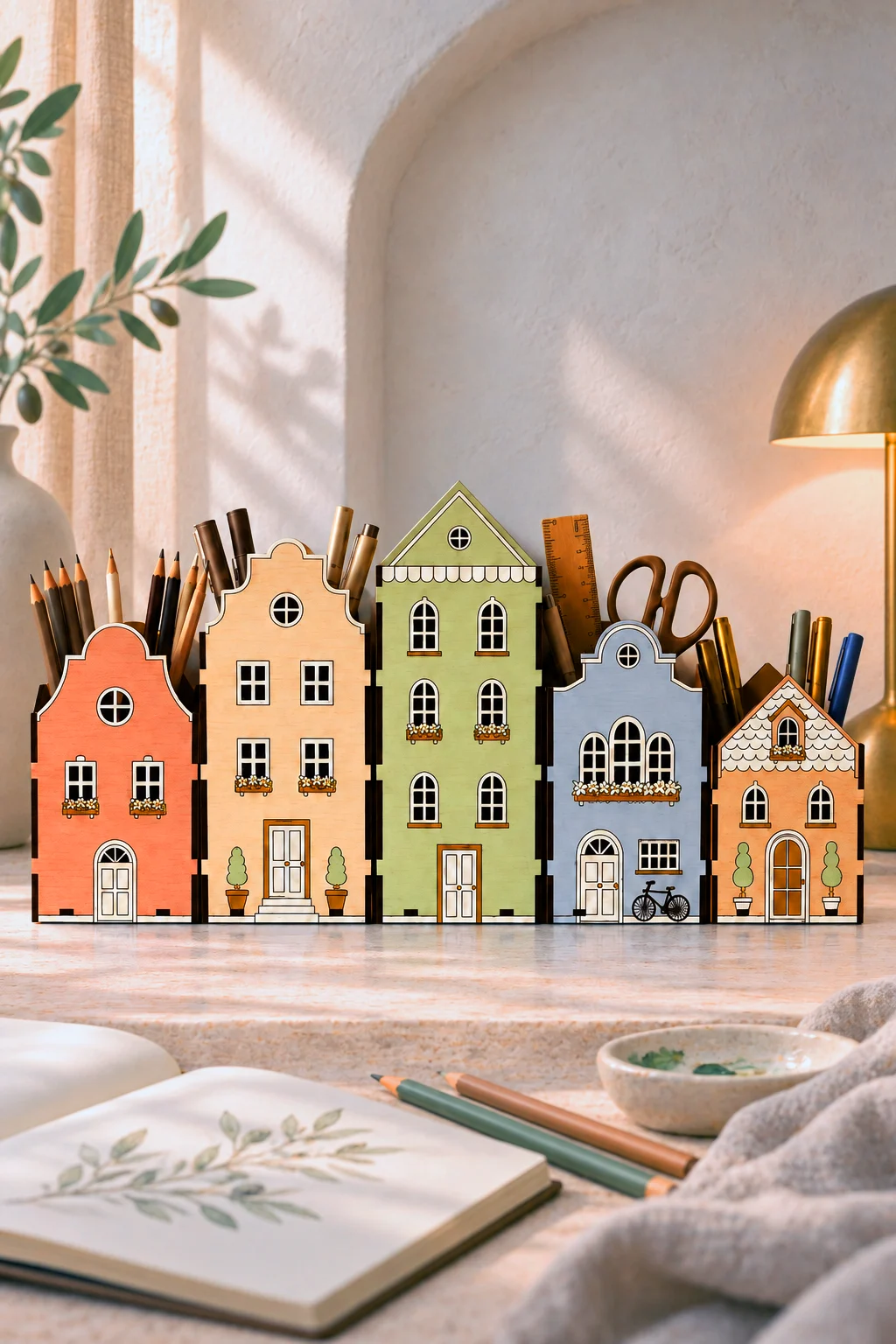 House Pencil Holder Laser Cut Bundle CNC — another view, SVG laser cut file