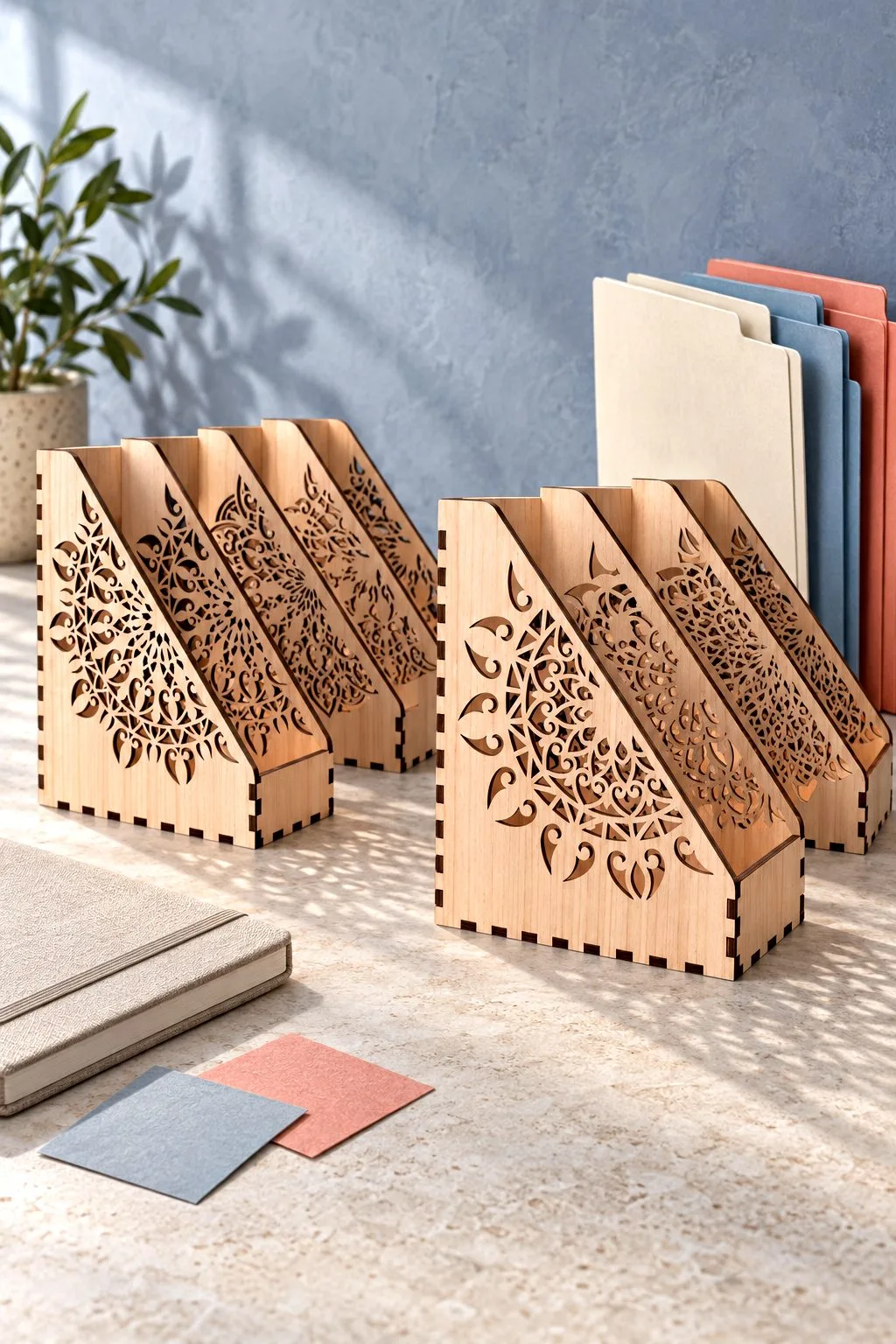 Mandala Lace Wedge Desk File Organizer Set — SVG laser cut file