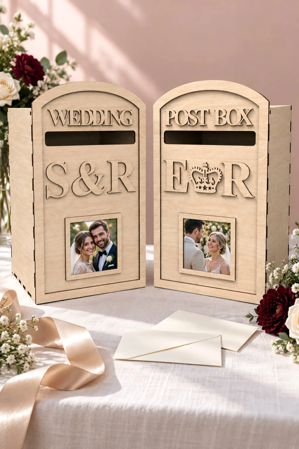 Wedding Post Box with Photo and Monogram — SVG laser cut file