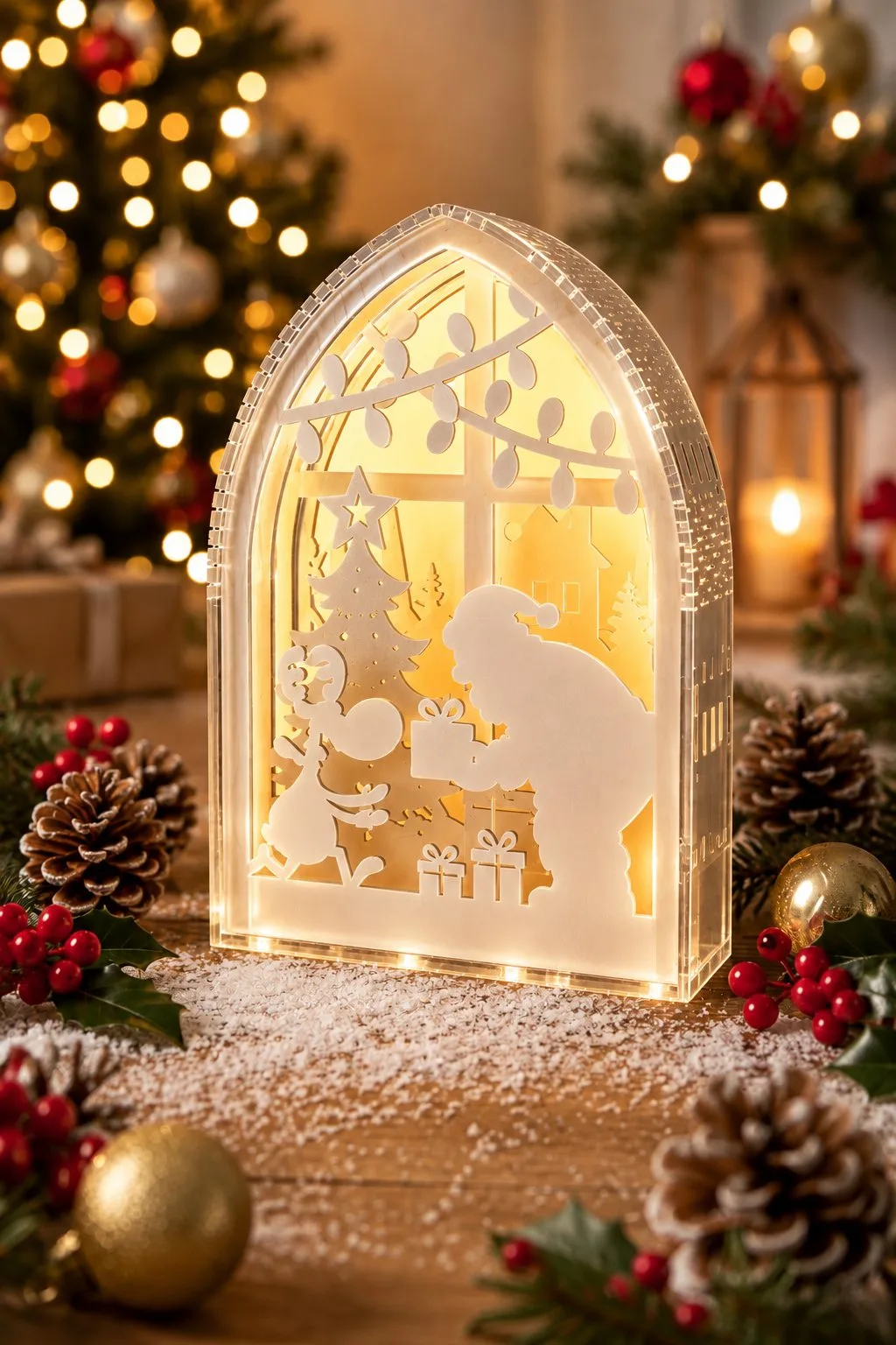 Layered Christmas Lantern Arch in acrylic — another view, SVG laser cut file