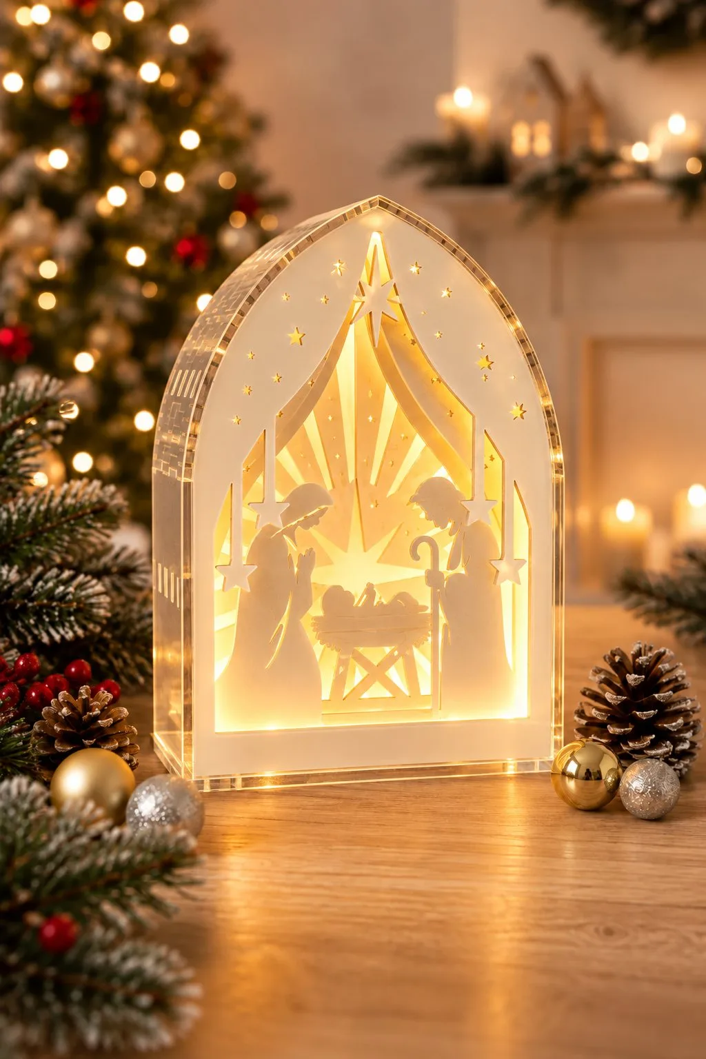 Layered Christmas Lantern Arch in acrylic — another view, SVG laser cut file