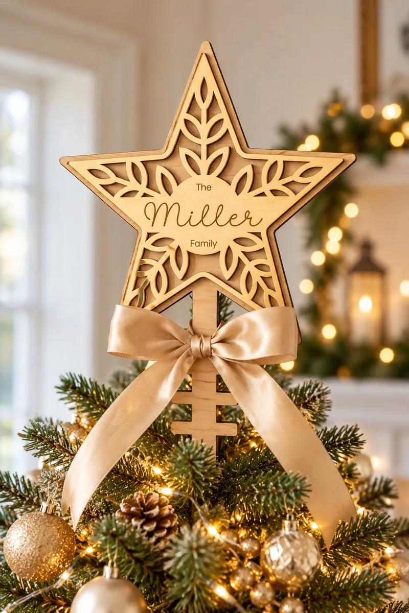 Personalized Christmas Tree Topper Star — laser cut Christmas tree