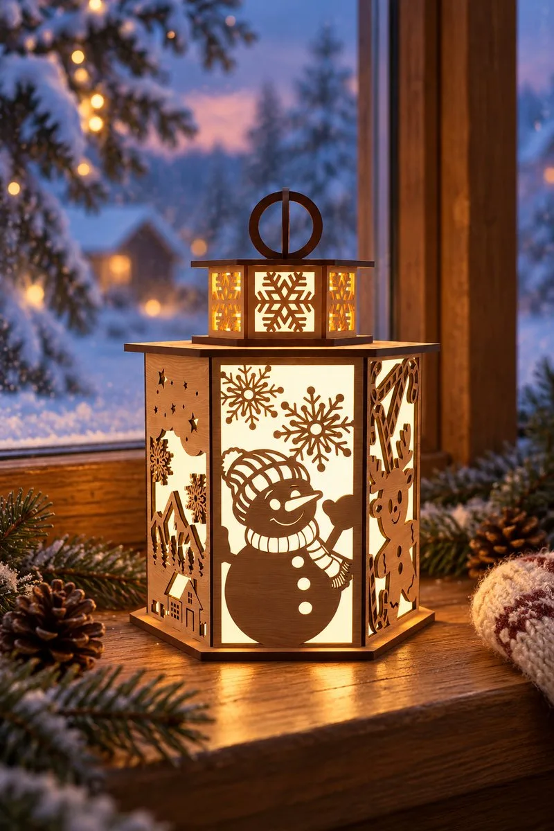 Snowman Christmas Lantern — SVG laser cut lantern file