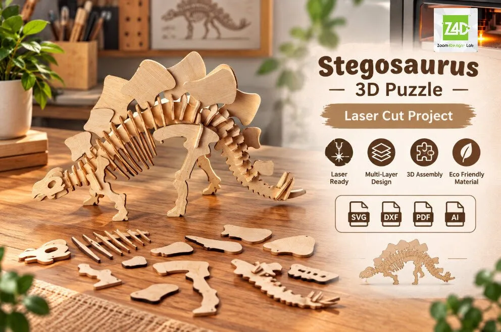 Stegosaurus 3D Puzzle Laser Cut Project — SVG laser cut file