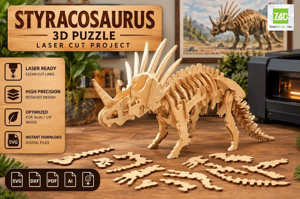 Styracosaurus 3D Puzzle Laser Cut Pro — SVG laser cut file