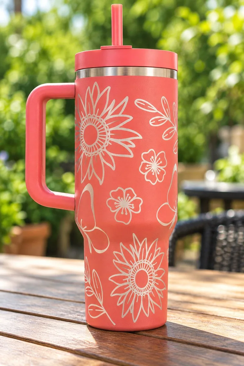 Sunflower Butterfly Tumbler Engraving — laser engraving file