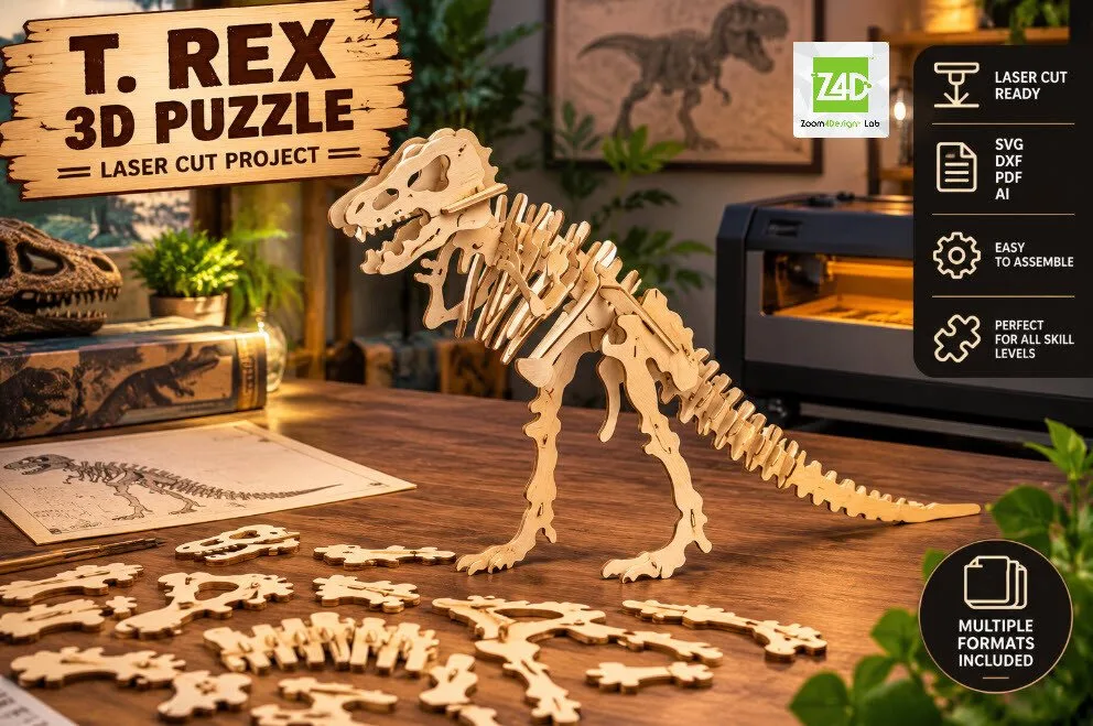 T. Rex 3D Puzzle Laser Cut Project — SVG laser cut file