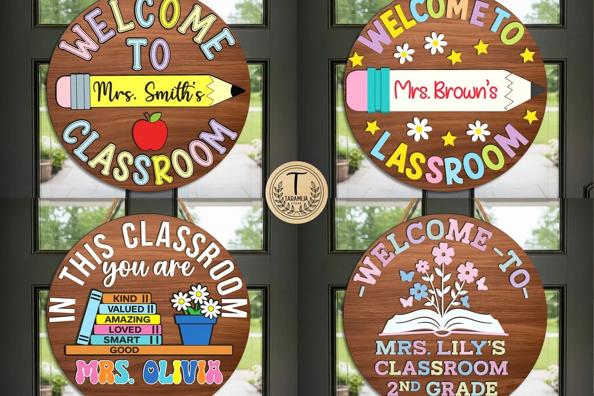 Teacher Classroom Door Sign Bundle — SVG laser cut file