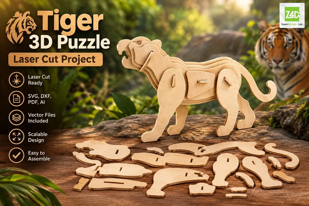 Tiger 3D Puzzle Laser Cut Project — SVG laser cut file
