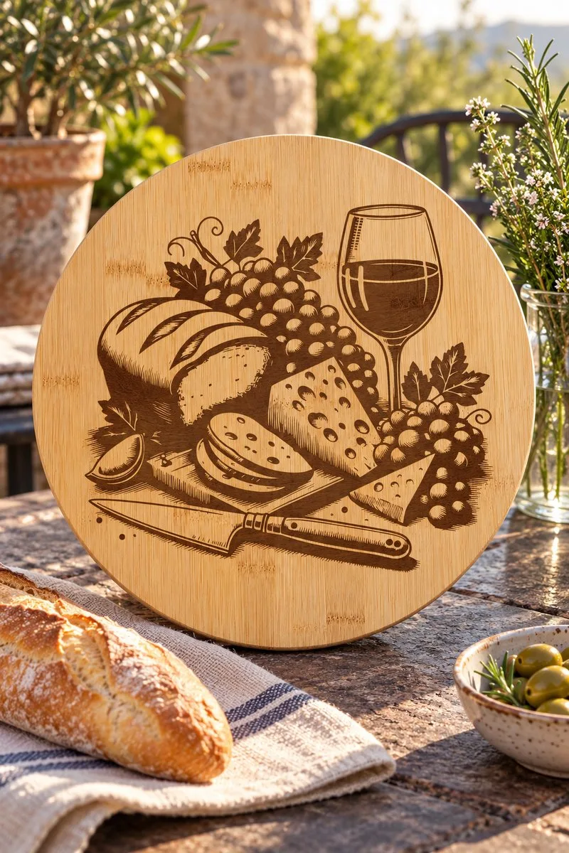 Wine and Cheese Cutting Board — laser engraving file