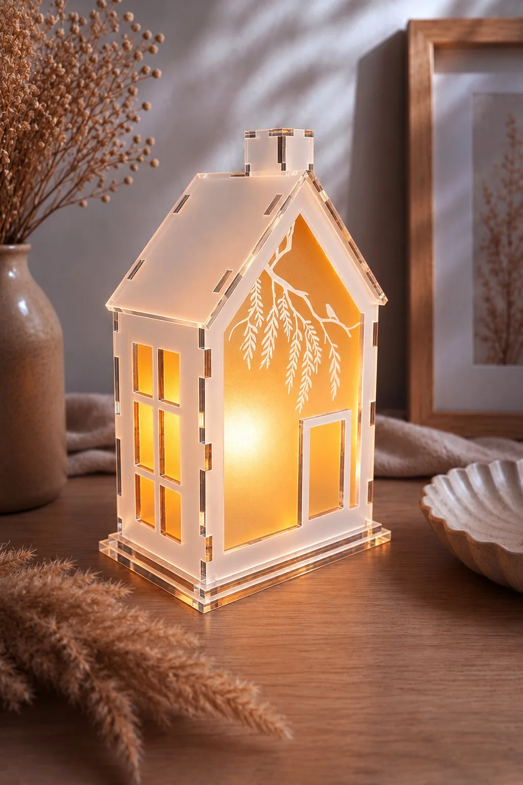 Wood and Acrylic Lantern Houses Bundle in acrylic — another view, SVG laser cut file